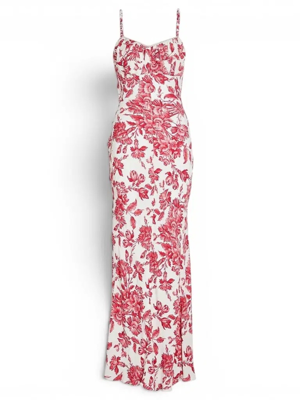 Sandro Floral Red & White Spaghetti-Strap Maxi Dress